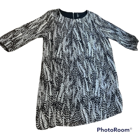 H&M black and white feather printed shift dress size 14 - Picture 1 of 6